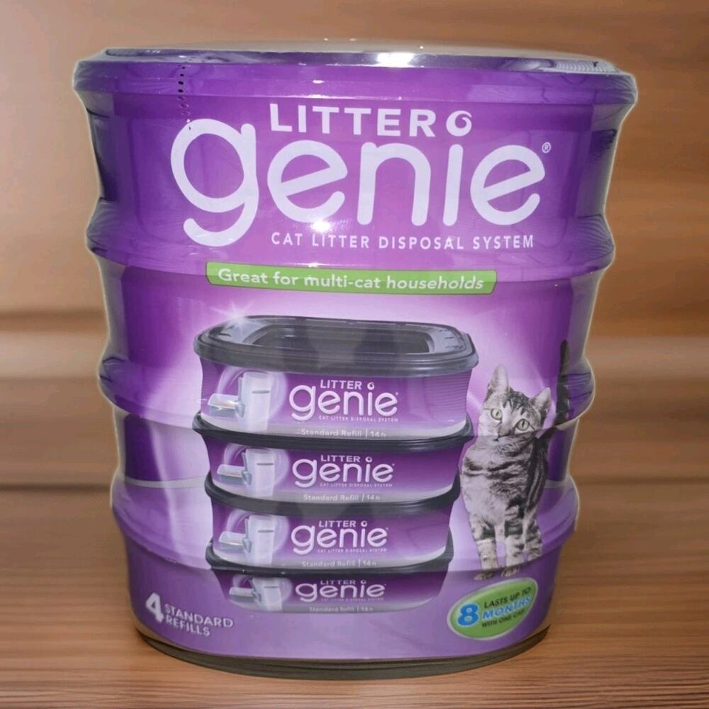Sealed Litter Genie Standard Refill Bag Cat Litter Disposal System 4 pack